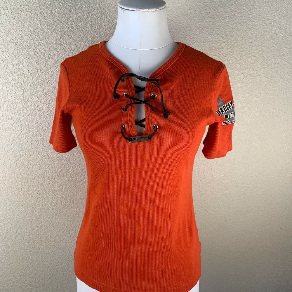 Harley Davidson Orange Ribbed Top